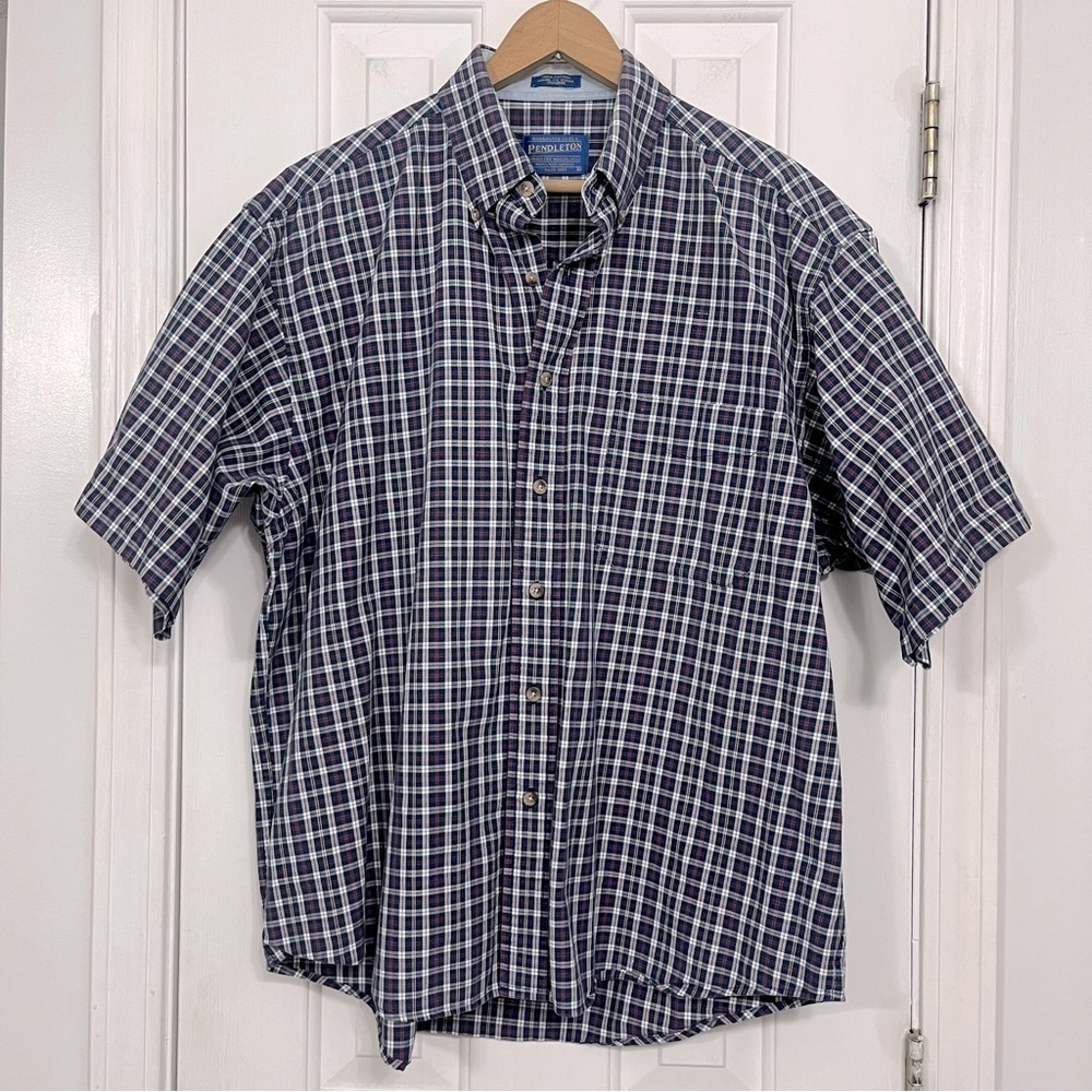 Pendleton men’s 100% cotton short sleeve plaid button down shirt, large.